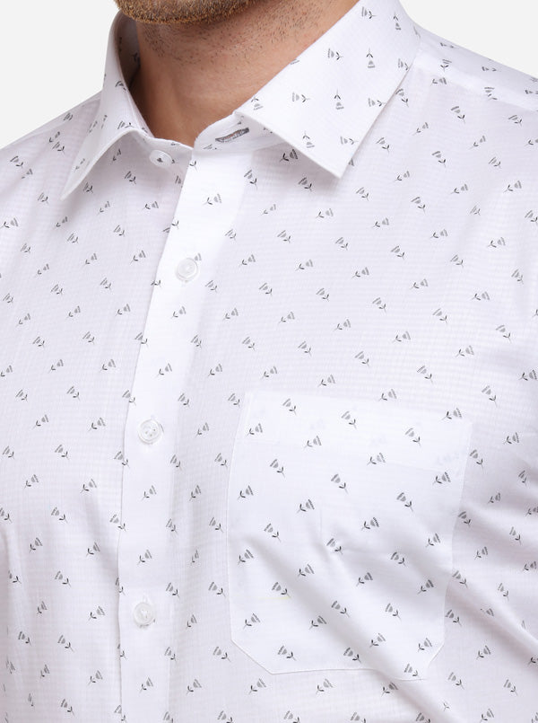 White & Grey Printed Regular Fit Formal Shirt | JadeBlue