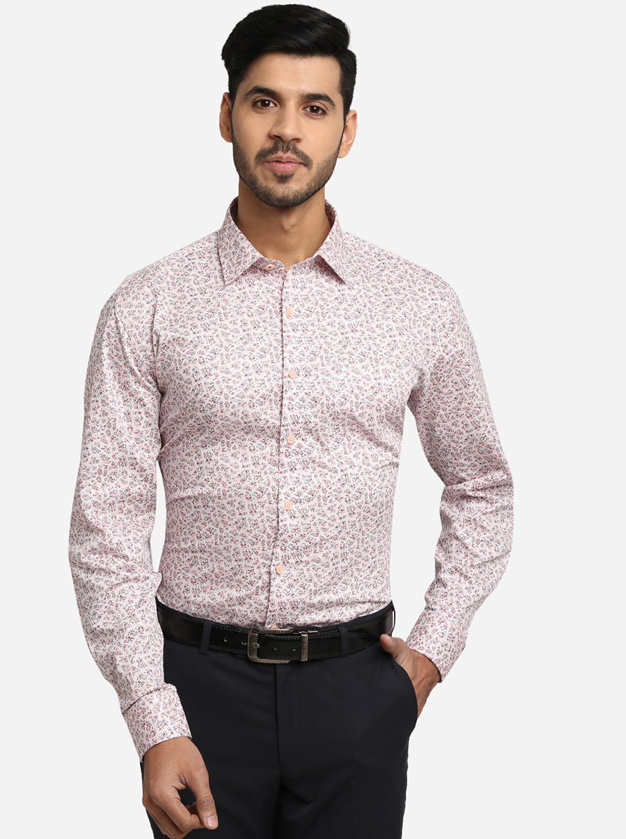 Light Pink Printed Regular Fit Formal Shirt | JadeBlue