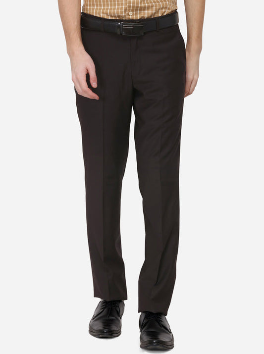 Brown Solid Slim Fit Formal Trouser | Metal