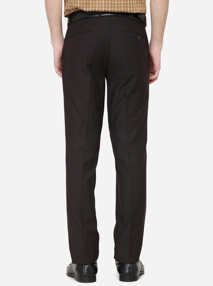 Brown Solid Slim Fit Formal Trouser | Metal