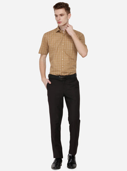 Brown Solid Slim Fit Formal Trouser | Metal
