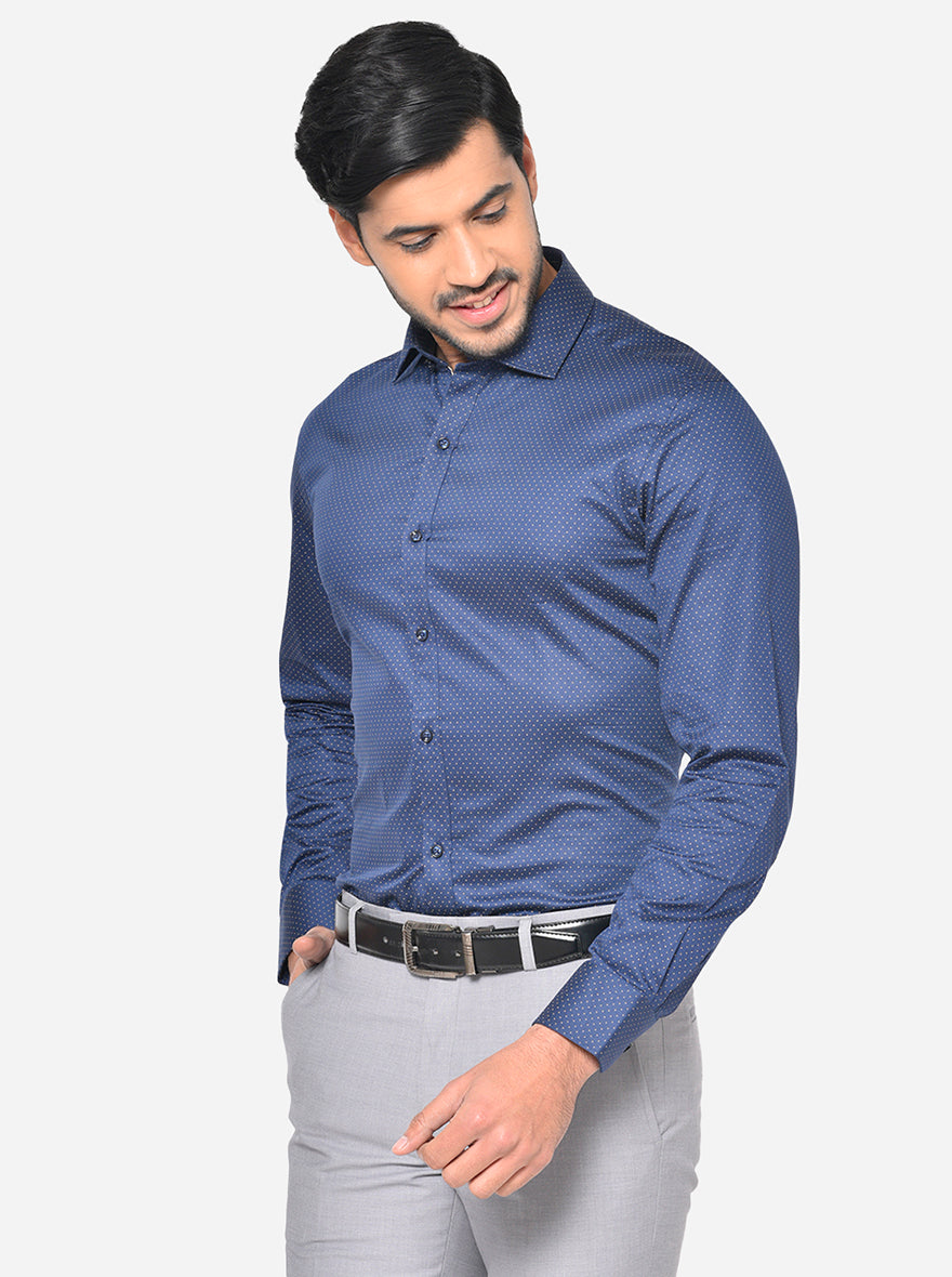 Deep Blue Printed Slim Fit Party Wear Shirt | Greenfibre