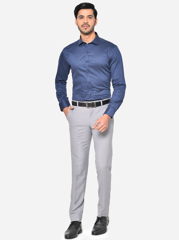 Deep Blue Printed Slim Fit Party Wear Shirt | Greenfibre