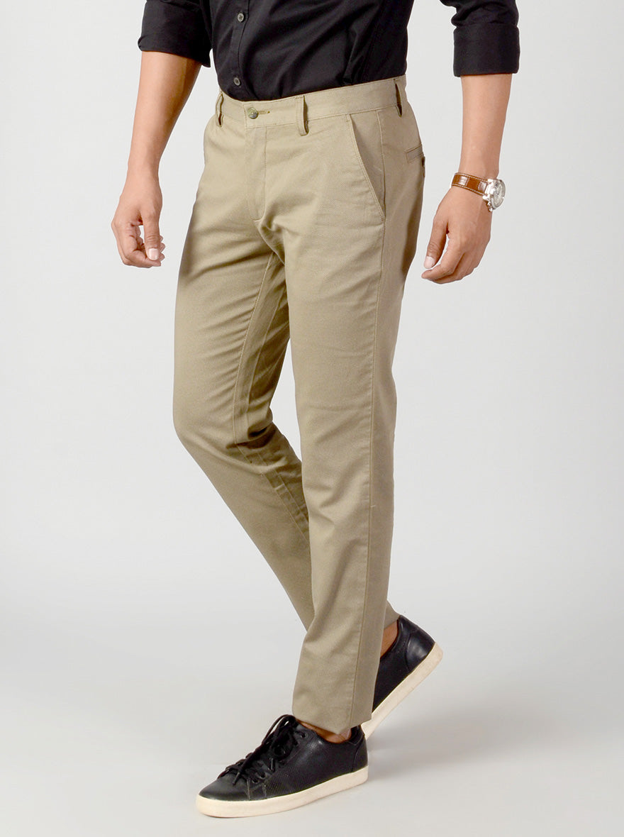 Taupe Brown Dotted Slim Fit Casual Trouser | Greenfibre