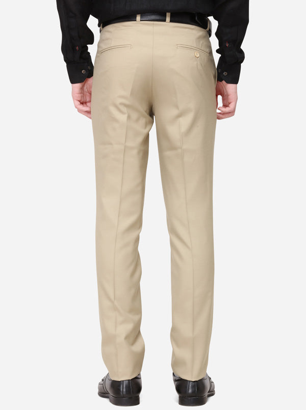 Beige Solid Slim Fit Formal Trouser | Greenfibre