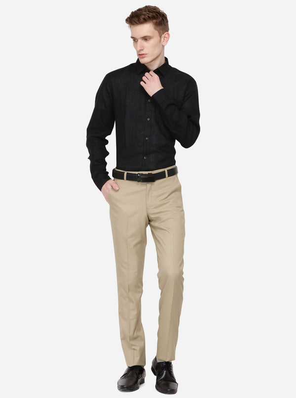 Beige Solid Slim Fit Formal Trouser | Greenfibre