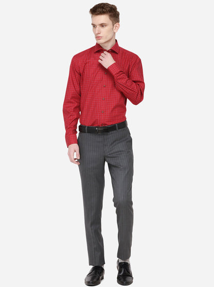 Red & Grey Checked Regular Fit Formal Shirt | JadeBlue