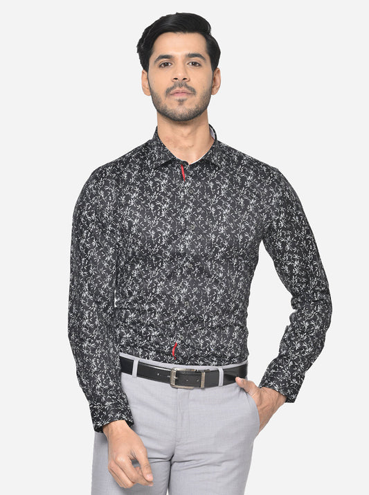 Black & White Printed Slim Fit Party Wear Shirt | Greenfibre