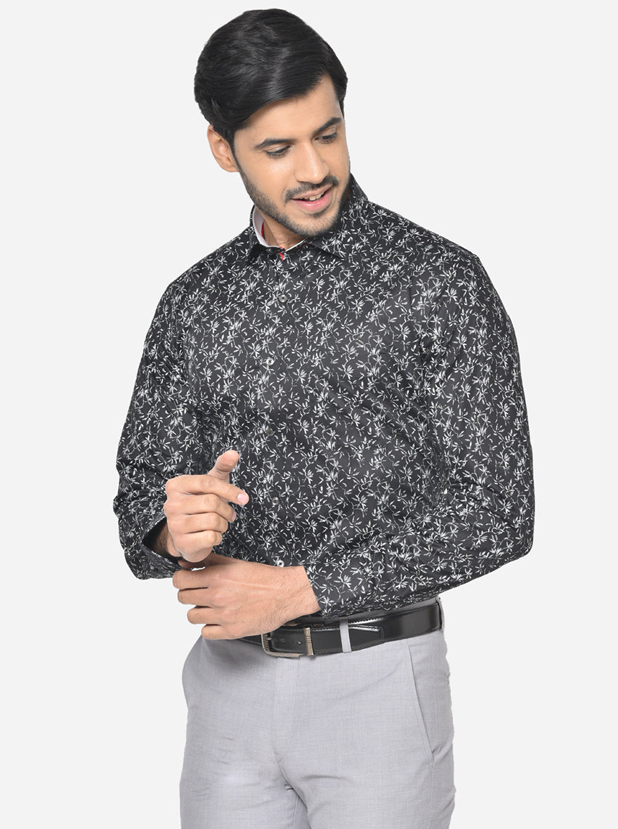 Black & White Printed Slim Fit Party Wear Shirt | Greenfibre