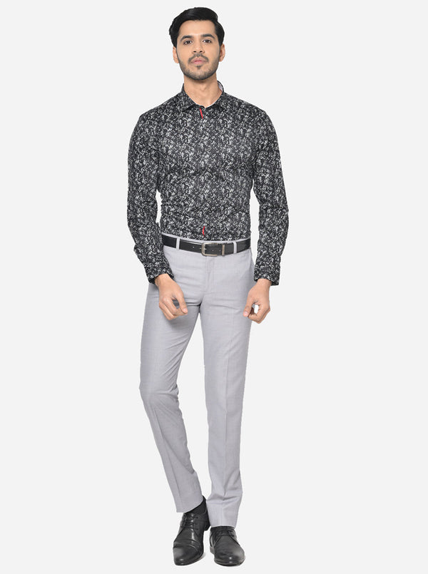 Black & White Printed Slim Fit Party Wear Shirt | Greenfibre