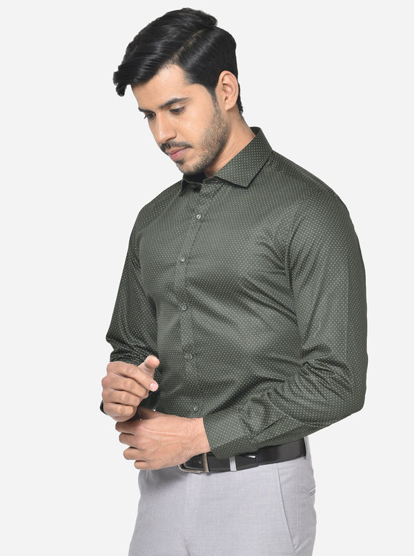Dark Green Printed Slim Fit Party Wear Shirt | Greenfibre