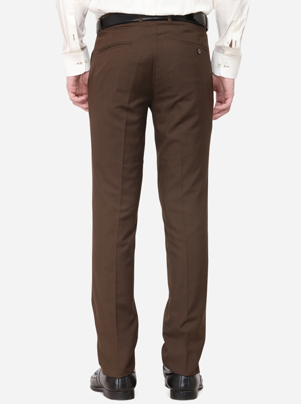 Brown Solid Slim Fit Formal Trouser | Greenfibre