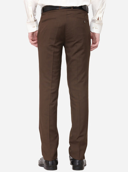 Brown Solid Slim Fit Formal Trouser | Greenfibre