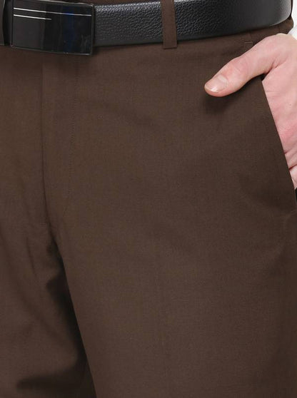 Brown Solid Slim Fit Formal Trouser | Greenfibre