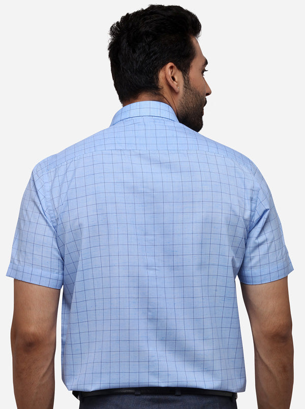 Sky Blue Checked Regular Fit Formal Shirt | Greenfibre