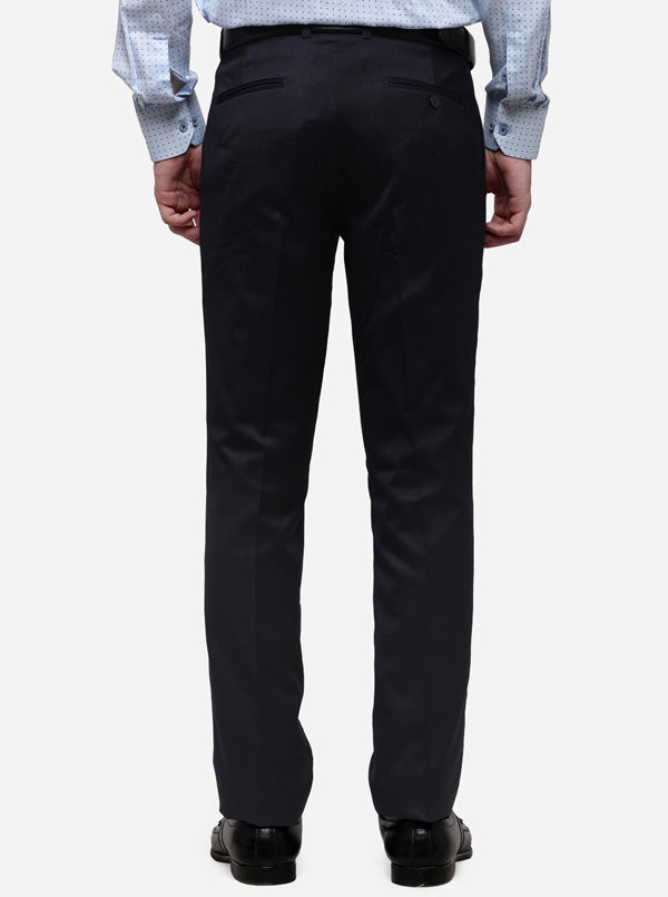 Dark Blue Solid Slim Fit Formal Trouser | JadeBlue