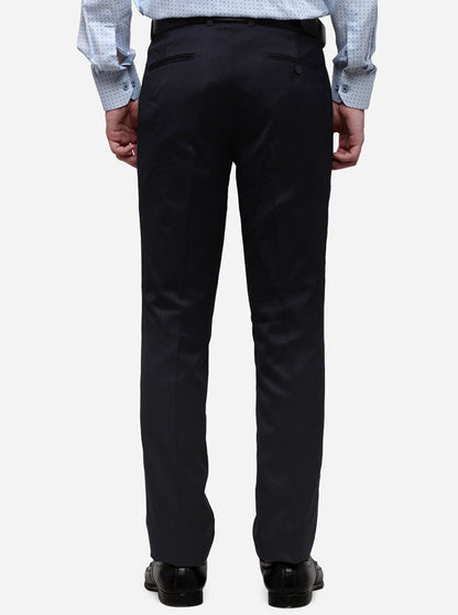 Dark Blue Solid Slim Fit Formal Trouser | JadeBlue