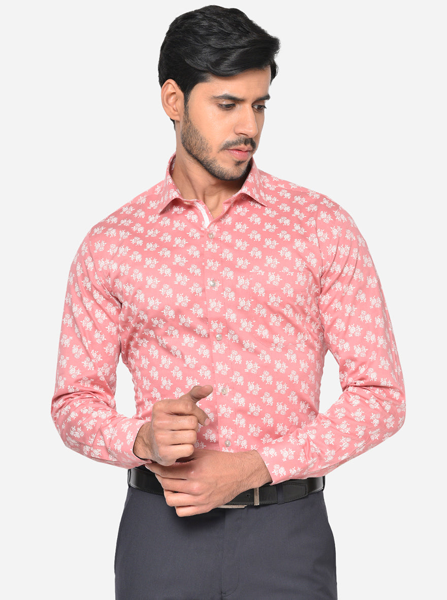 Desert Rose Pink Printed Slim Fit Party Wear Shirt | Greenfibre