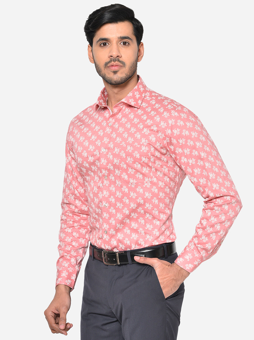 Desert Rose Pink Printed Slim Fit Party Wear Shirt | Greenfibre