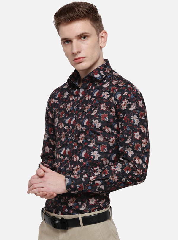 Black & Red Printed Slim Fit Party Wear Shirt | Wyre