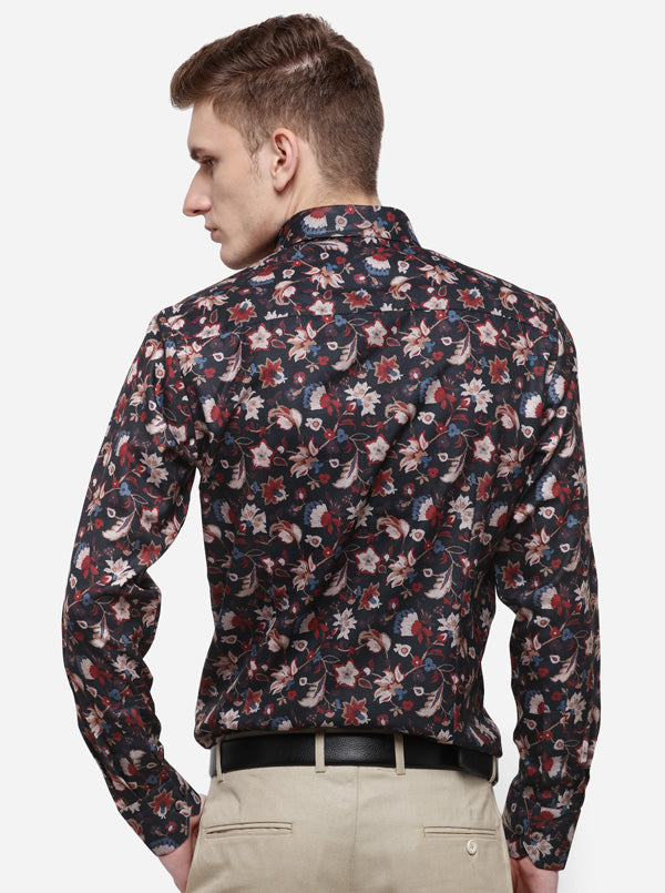 Black & Red Printed Slim Fit Party Wear Shirt | Wyre