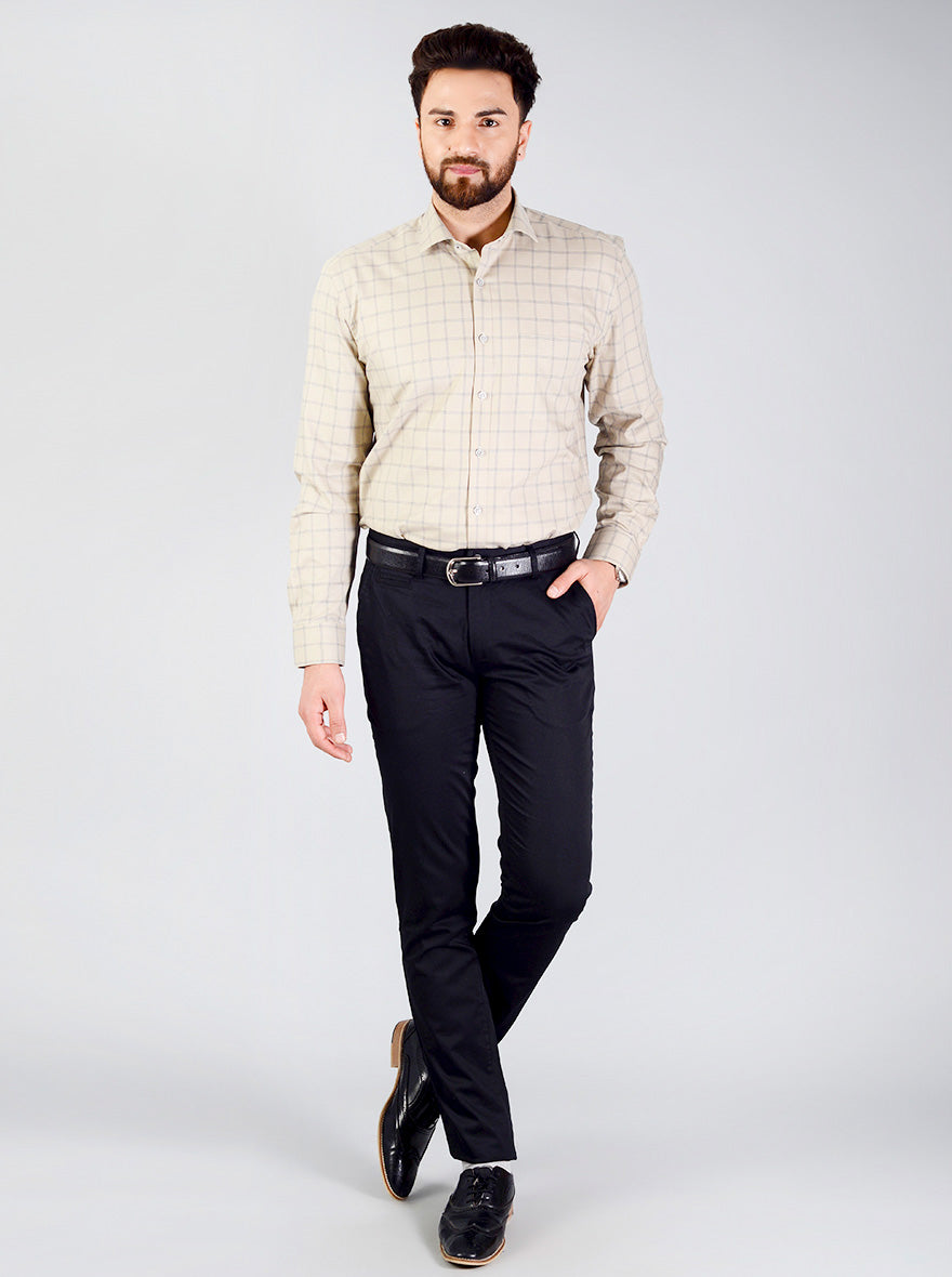 Cement Grey Checked Regular Fit Formal Shirt | JadeBlue