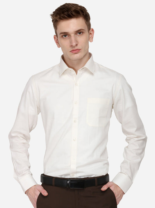 Cream Solid Regular Fit Formal Shirt | JadeBlue