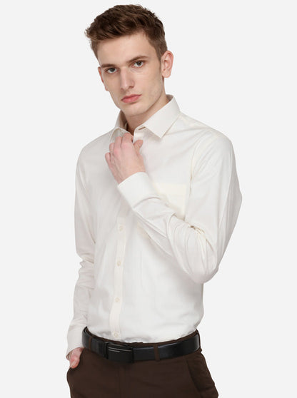 Cream Solid Regular Fit Formal Shirt | JadeBlue