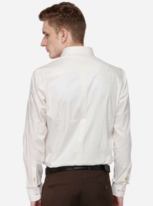 Cream Solid Regular Fit Formal Shirt | JadeBlue