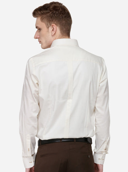 Cream Solid Regular Fit Formal Shirt | JadeBlue
