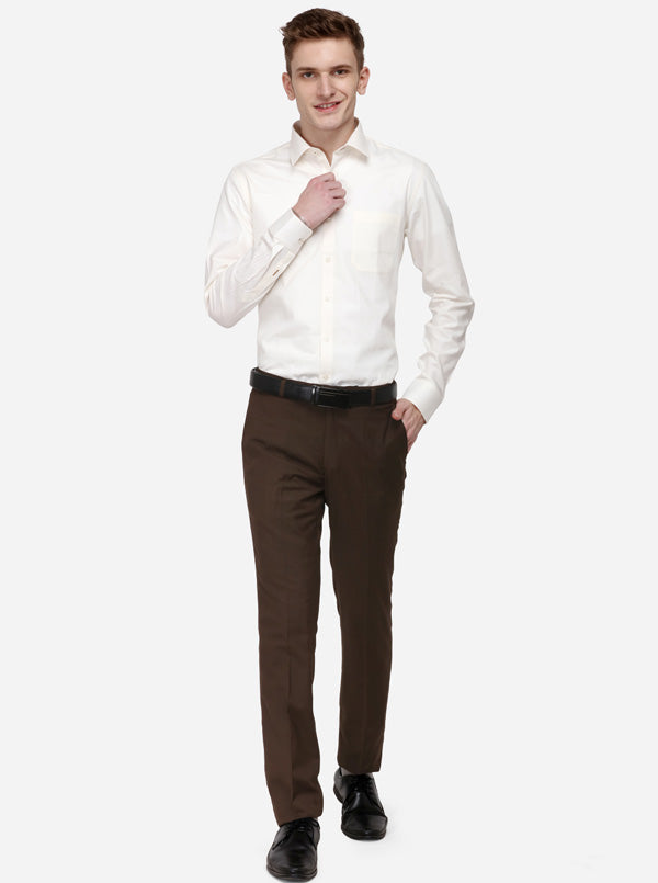 Cream Solid Regular Fit Formal Shirt | JadeBlue