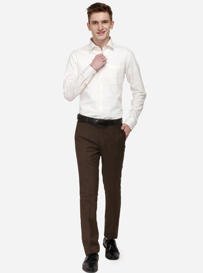 Cream Solid Regular Fit Formal Shirt | JadeBlue