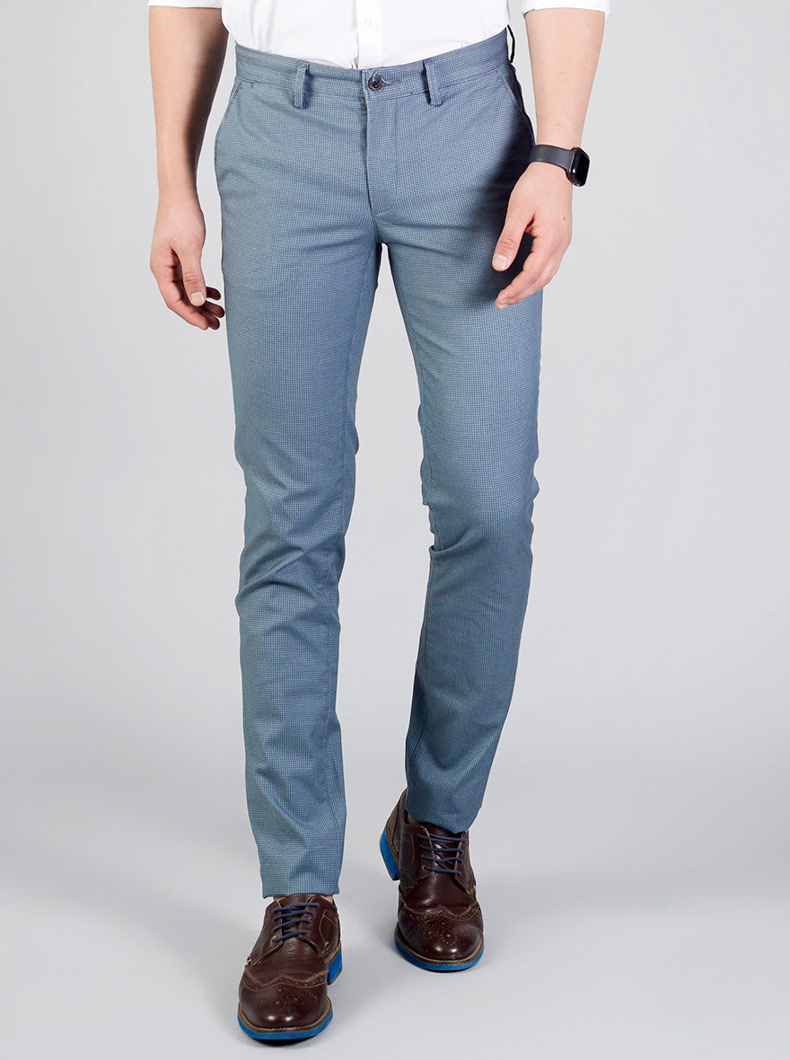 Blue Checked Slim Fit Casual Trouser | JB Sport