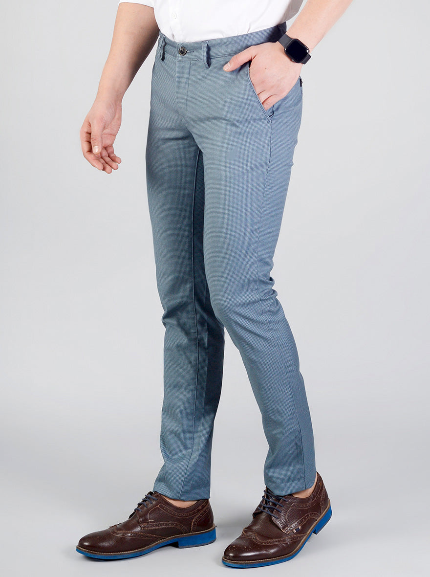 Blue Checked Slim Fit Casual Trouser | JB Sport