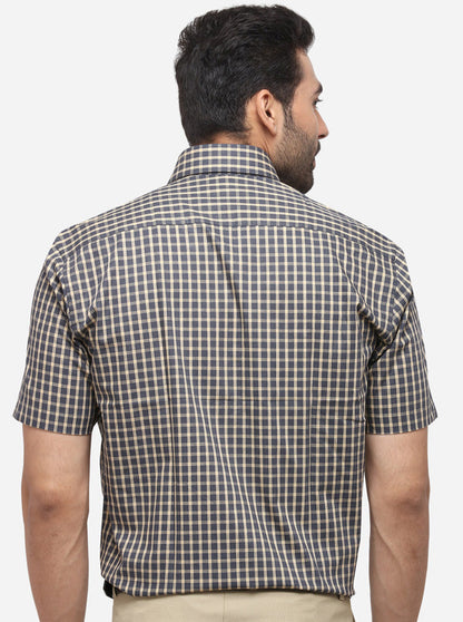 Dark Grey & Cream Checked Regular Fit Formal Shirt | JadeBlue