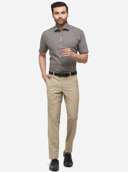 Dark Grey & Cream Checked Regular Fit Formal Shirt | JadeBlue