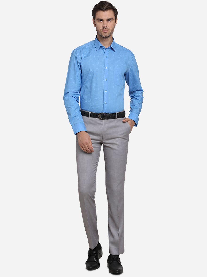 Aqua Blue Printed Regular Fit Formal Shirt  | JadeBlue