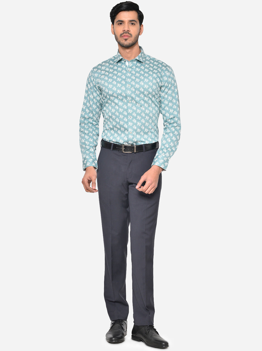 Mint Green Printed Slim Fit Party Wear Shirt | Greenfibre