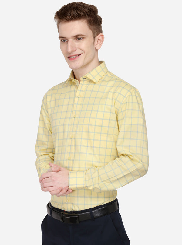 Yellow & Blue Checked Regular Fit Formal Shirt | JadeBlue