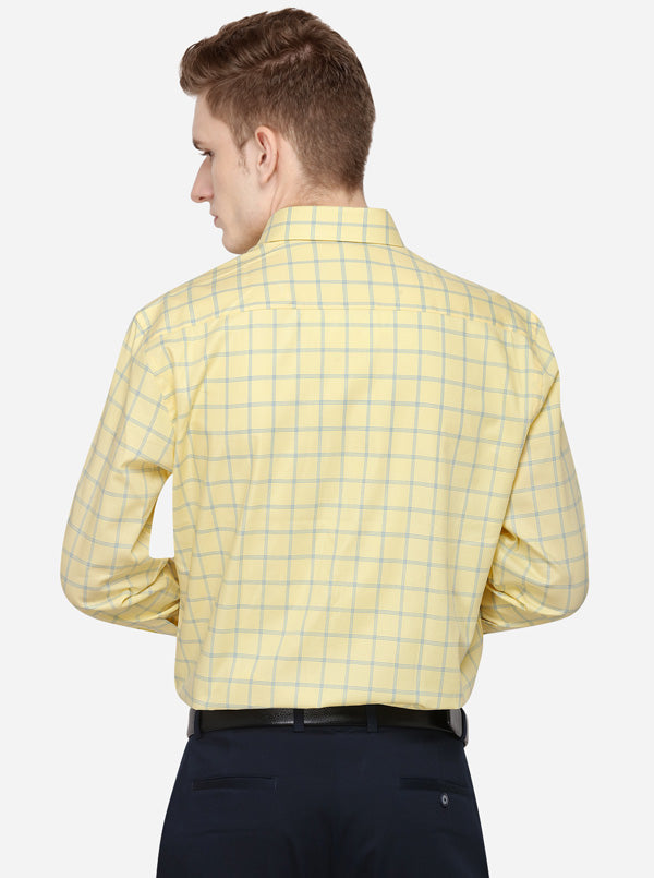 Yellow & Blue Checked Regular Fit Formal Shirt | JadeBlue