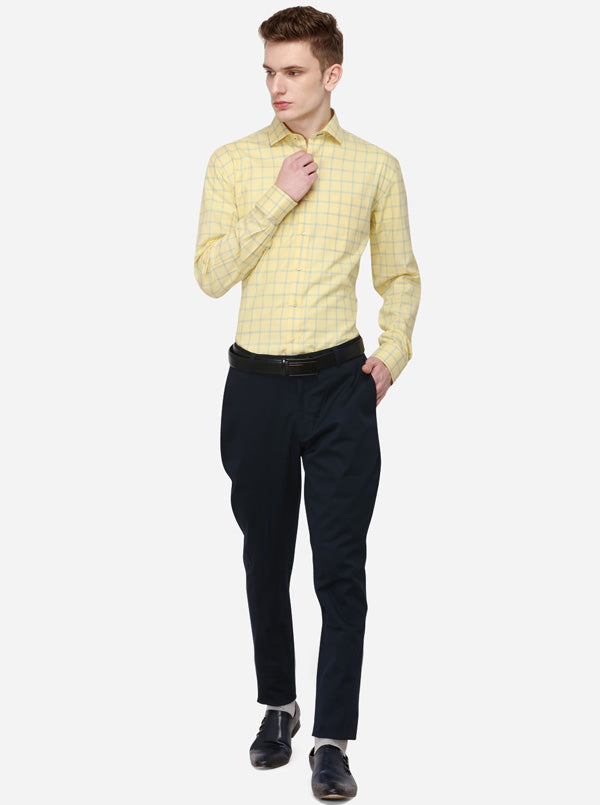 Yellow & Blue Checked Regular Fit Formal Shirt | JadeBlue