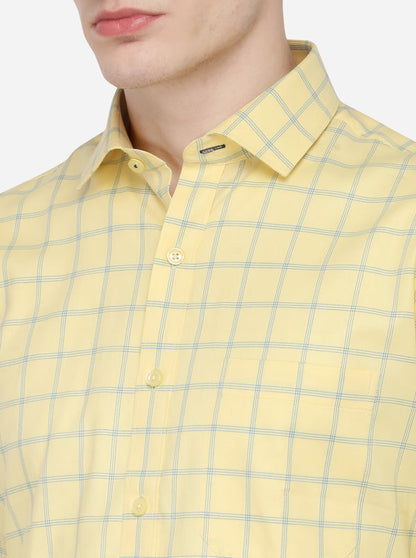 Yellow & Blue Checked Regular Fit Formal Shirt | JadeBlue