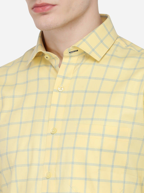 Yellow & Blue Checked Regular Fit Formal Shirt | JadeBlue