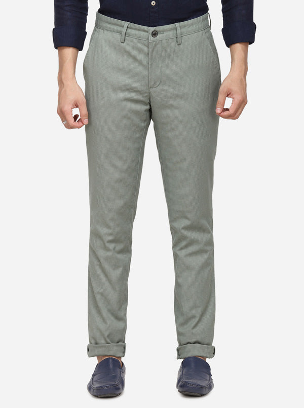 Light Green Checked Uno Fit Casual Trouser | JadeBlue Sport