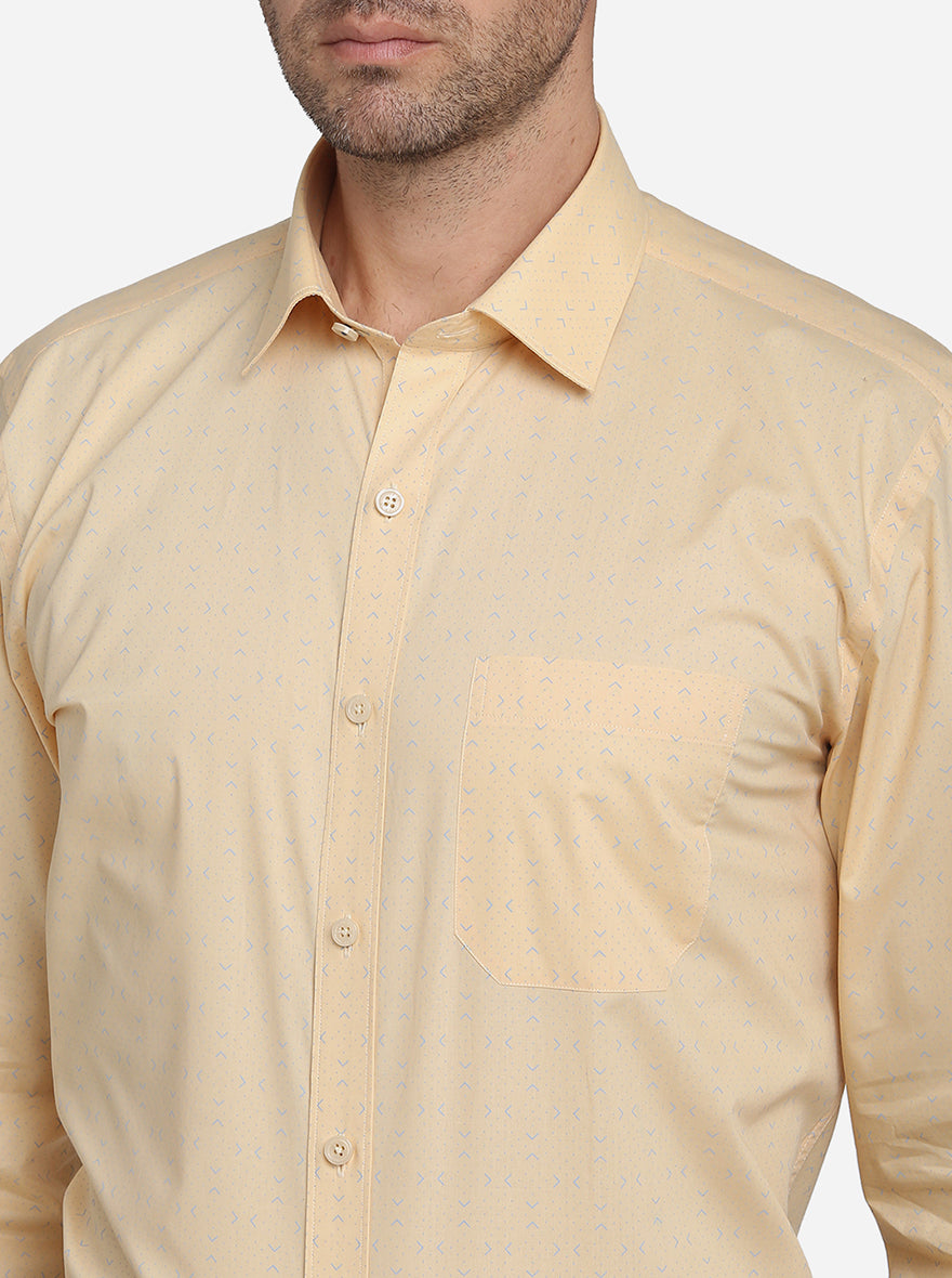 Yellow Printed Regular Fit Formal Shirt | JadeBlue