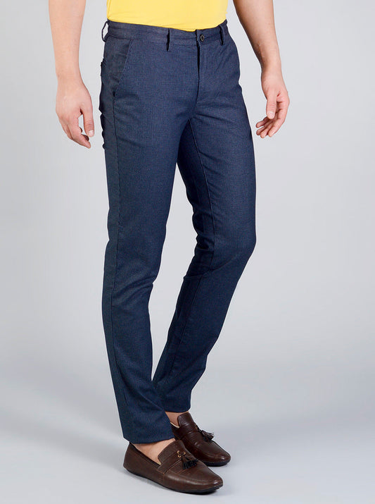 Navy Blue Checked Slim Fit Casual Trouser | JB Sport