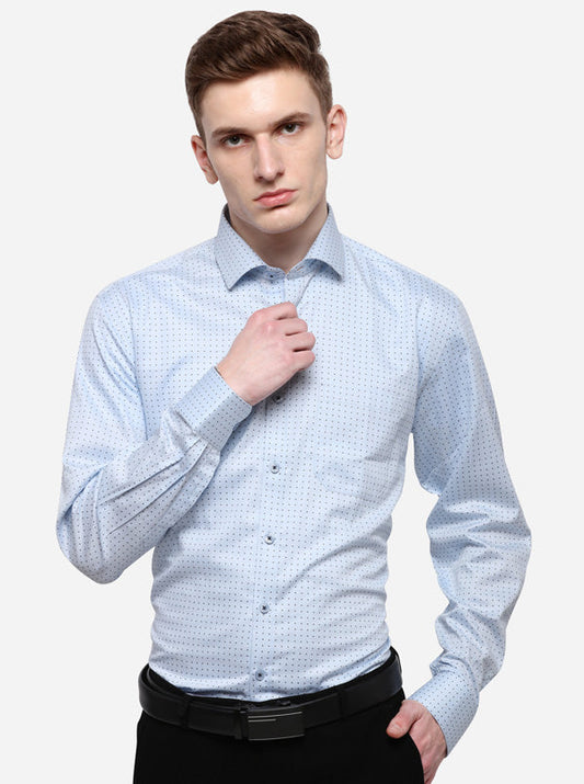 Sky Blue Printed Regular Fit Formal Shirt | JadeBlue