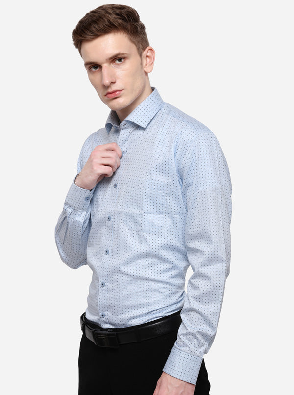 Sky Blue Printed Regular Fit Formal Shirt | JadeBlue