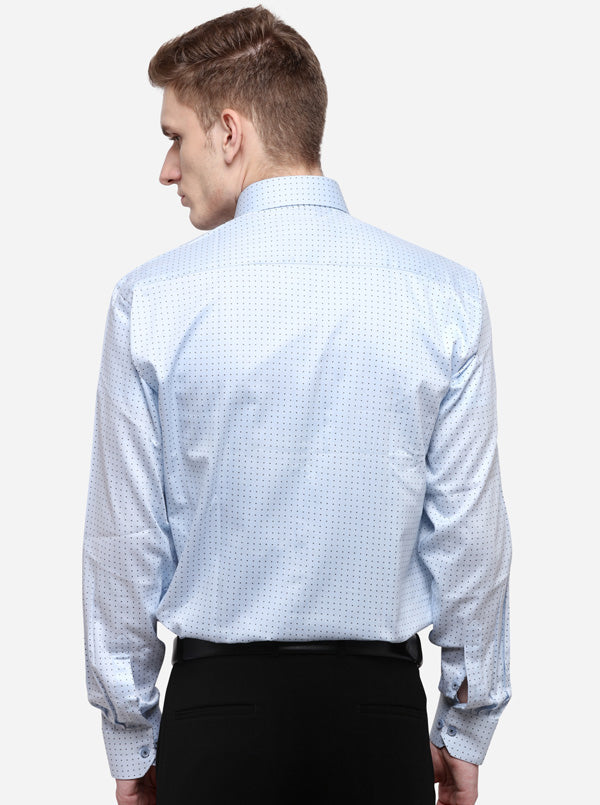 Sky Blue Printed Regular Fit Formal Shirt | JadeBlue