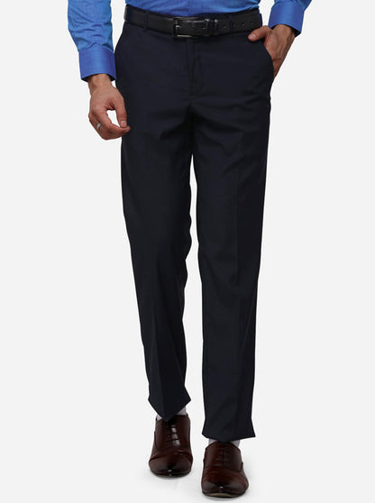 Navy Blue Slim Fit Solid Formal Trouser | Greenfibre